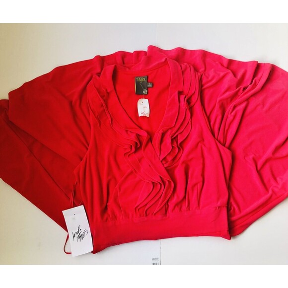 TAYLOR DRESS WOMENS SIZE 10 RED A LINE SLEEVELESS RUFFLE CHEST NEW W/DEFECT - Picture 10 of 12
